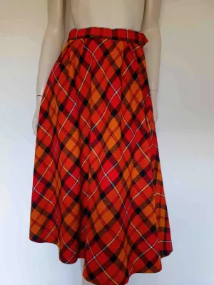 1970s Red & Orange Plaid Wool Skirt - S