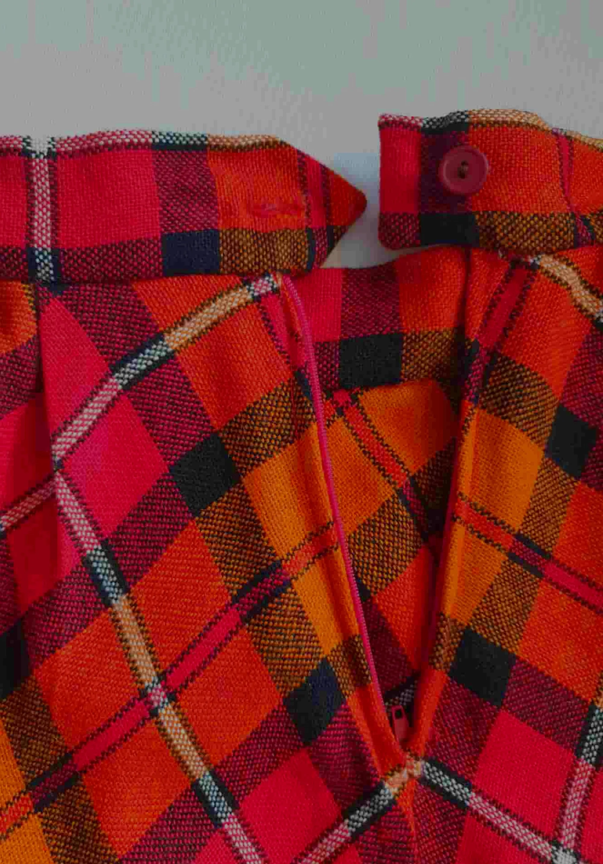 1970s Red & Orange Plaid Wool Skirt - S