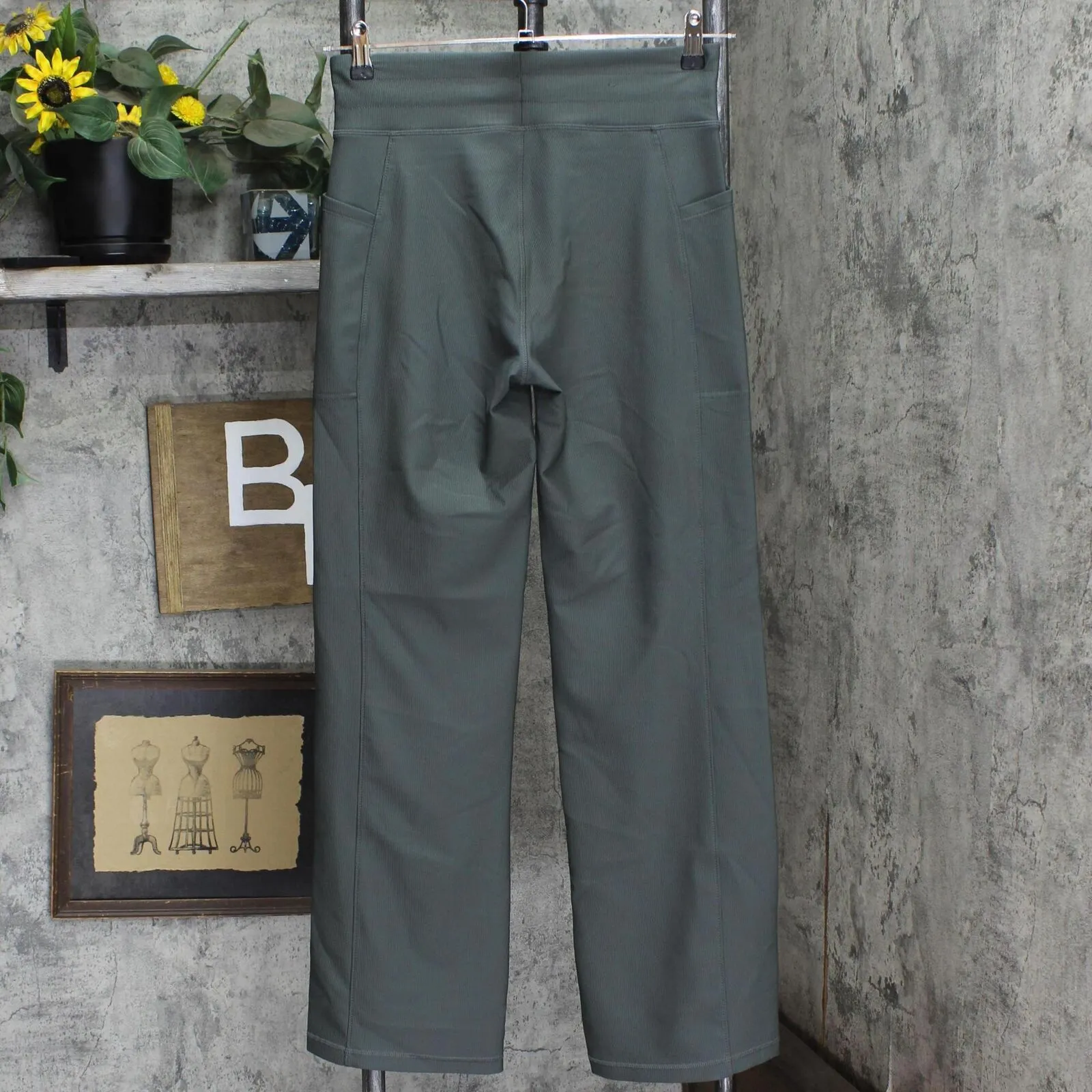 32 Degrees Wide Leg Pants Ribbed Semi-Flare Pants Urban Chic Green Gray M