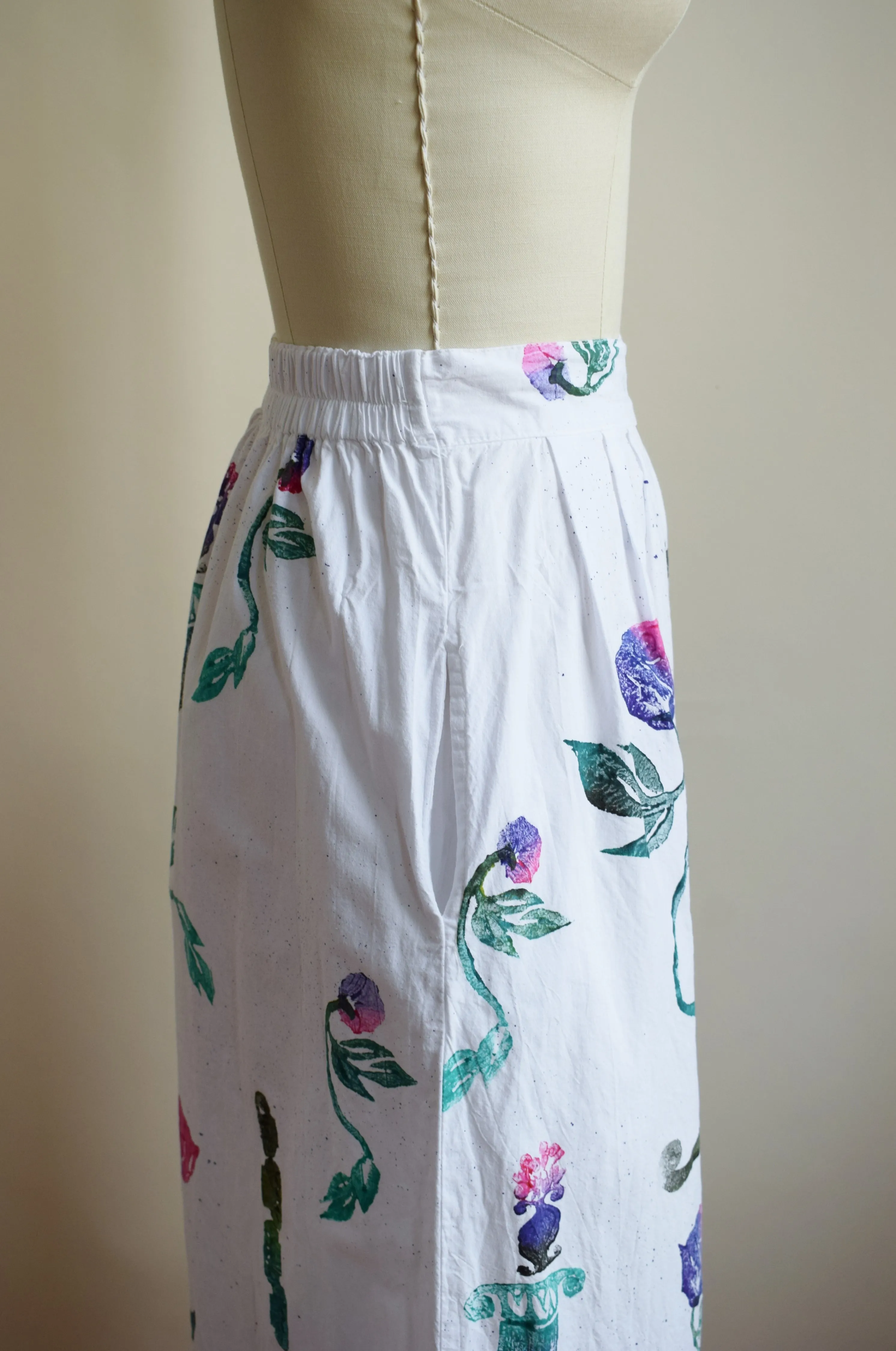 90s Hand Painted Wide Leg Cotton Pants | S-M