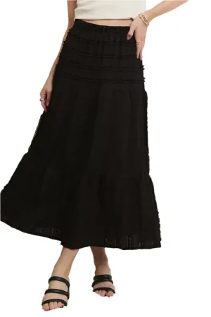 ADORA Elastic Waistband Tiered Midi Skirt
