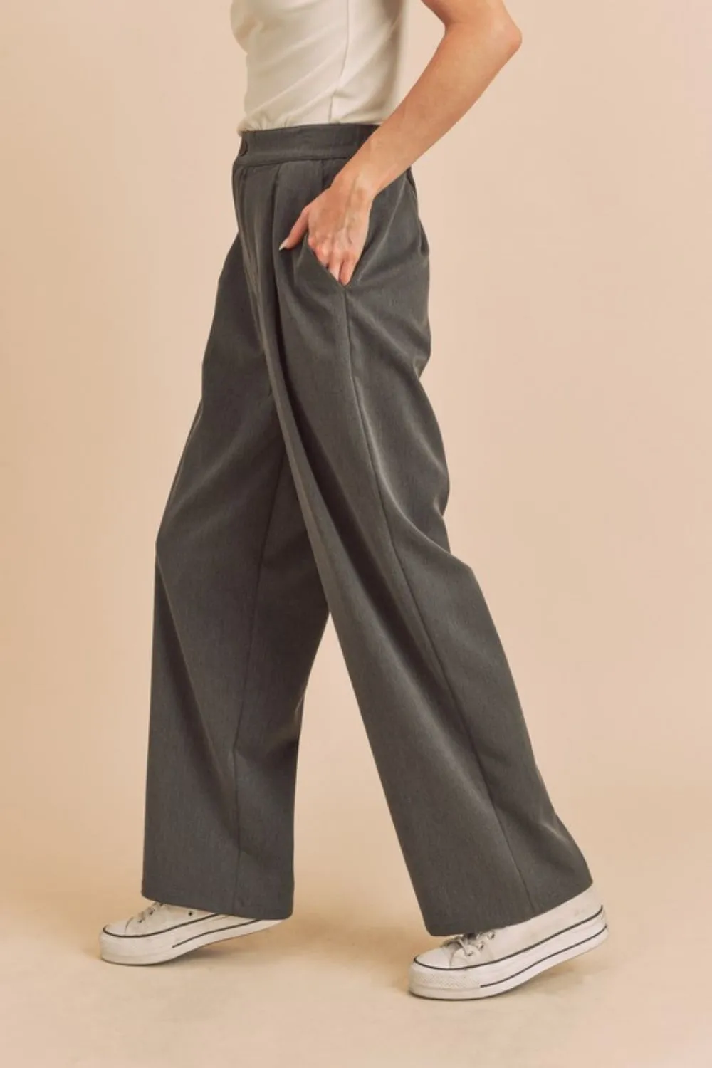 Aemi   Co High Waist Wide Leg Pants with Side Pockets
