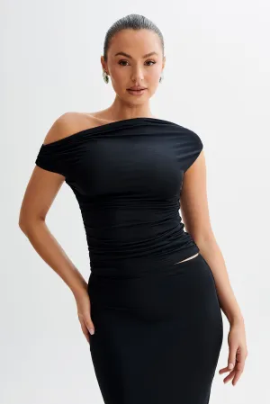 Alayna Slinky Ruched Top - Black