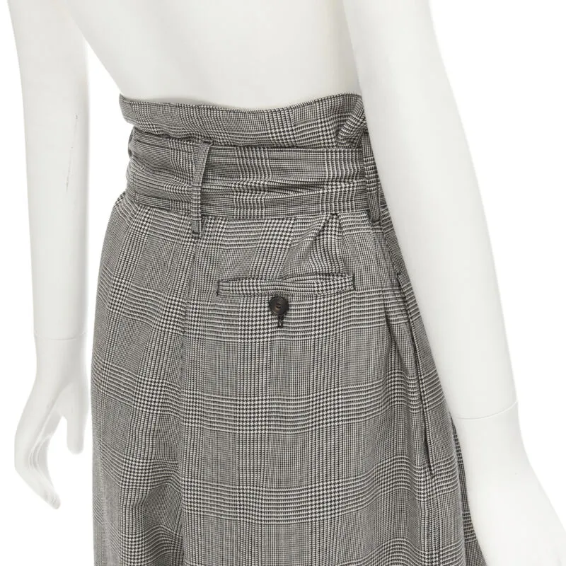 ALEXANDER MCQUEEN grey checked wool paperbag waist cuffed pants IT40 S