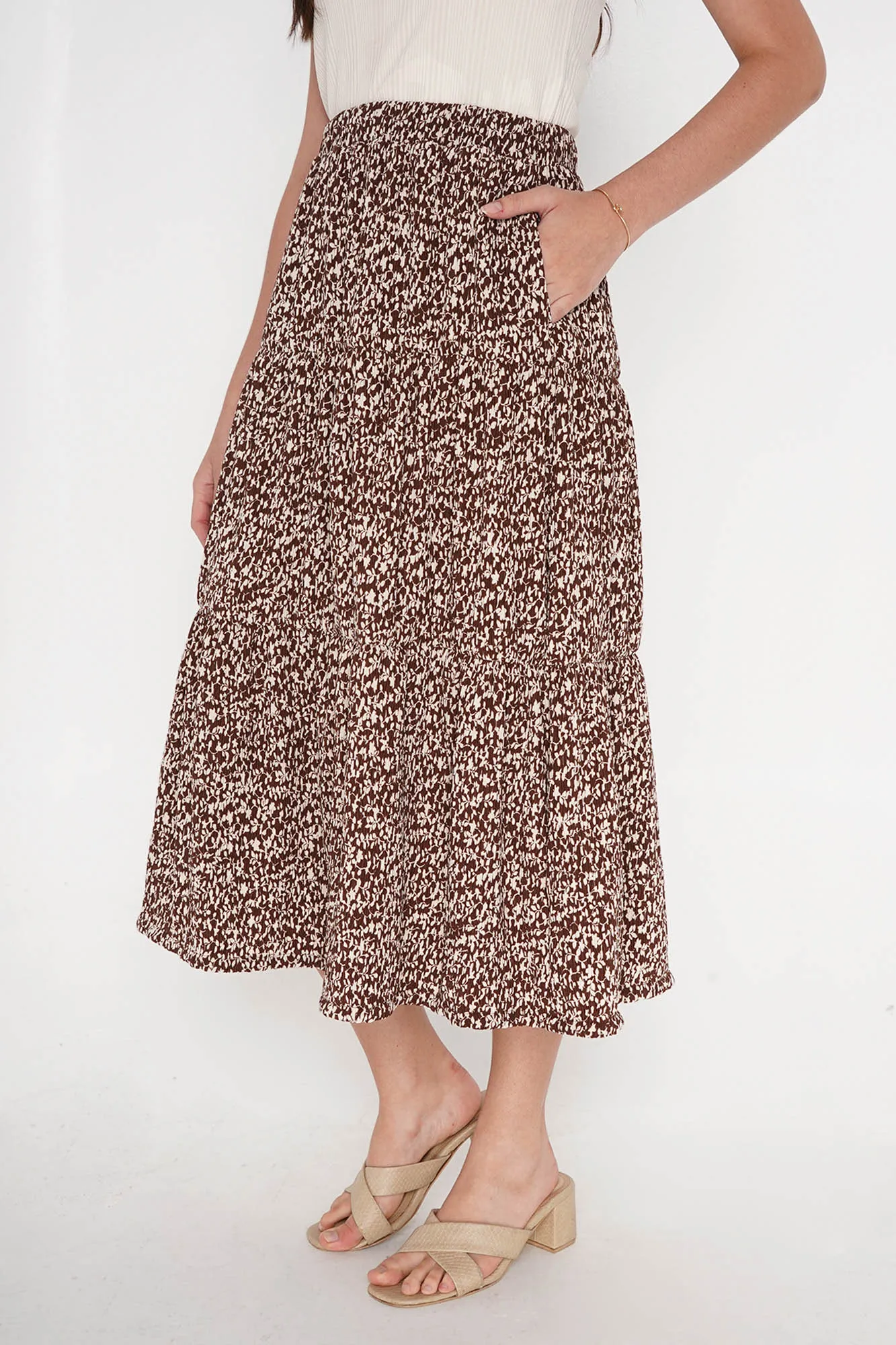 All Over Print Tiered Midi Skirt