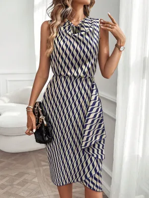 Allover Print Draped Front Dress