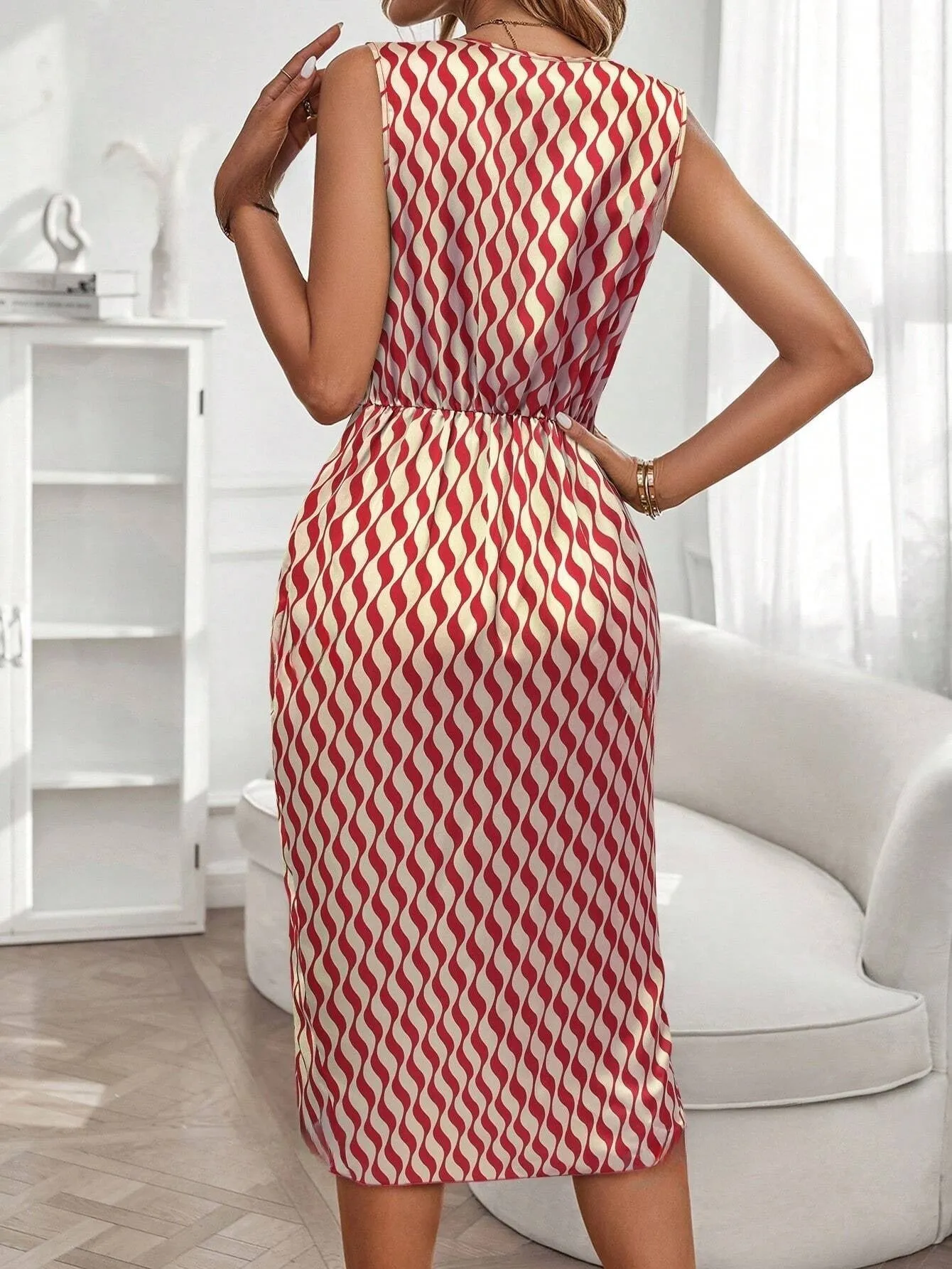 Allover Print Draped Front Dress