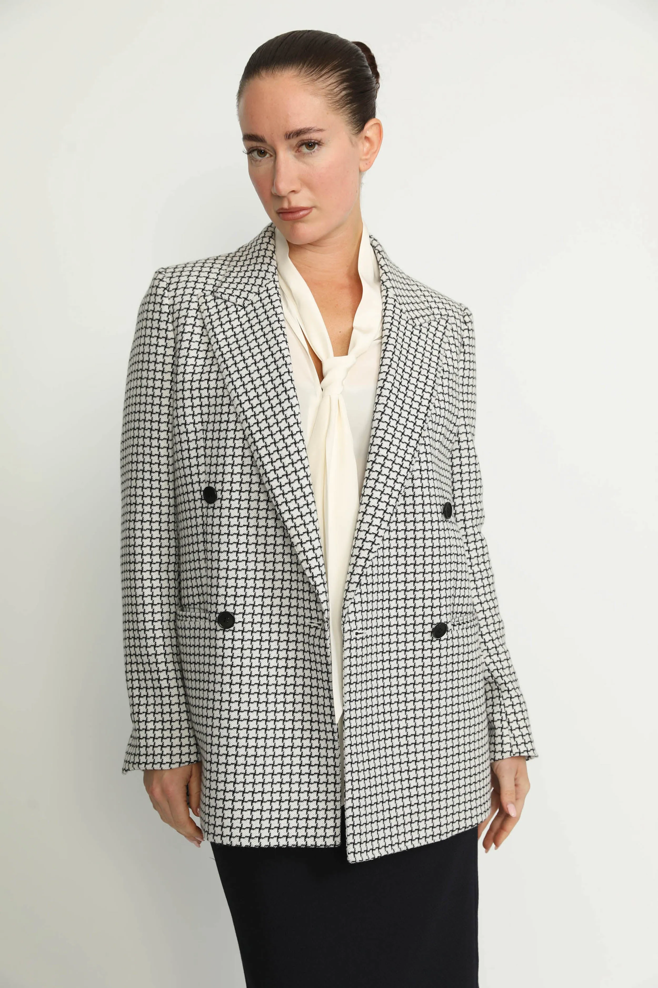 Amarante Jacket - Amarante White/Black Chinese Diamond Check Double Breasted Jacket