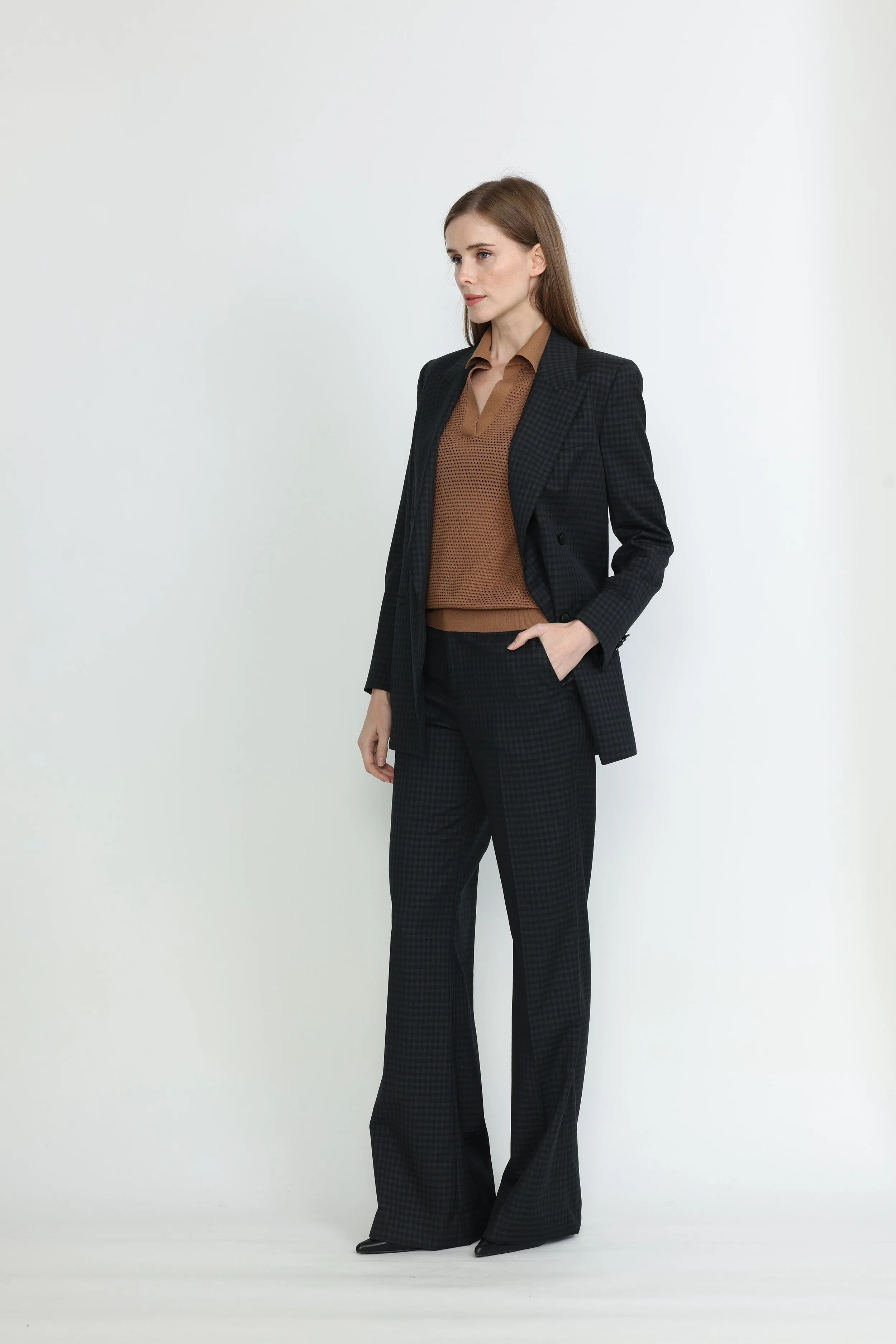 Amarante Jacket - Double breasted suit jacket in black check