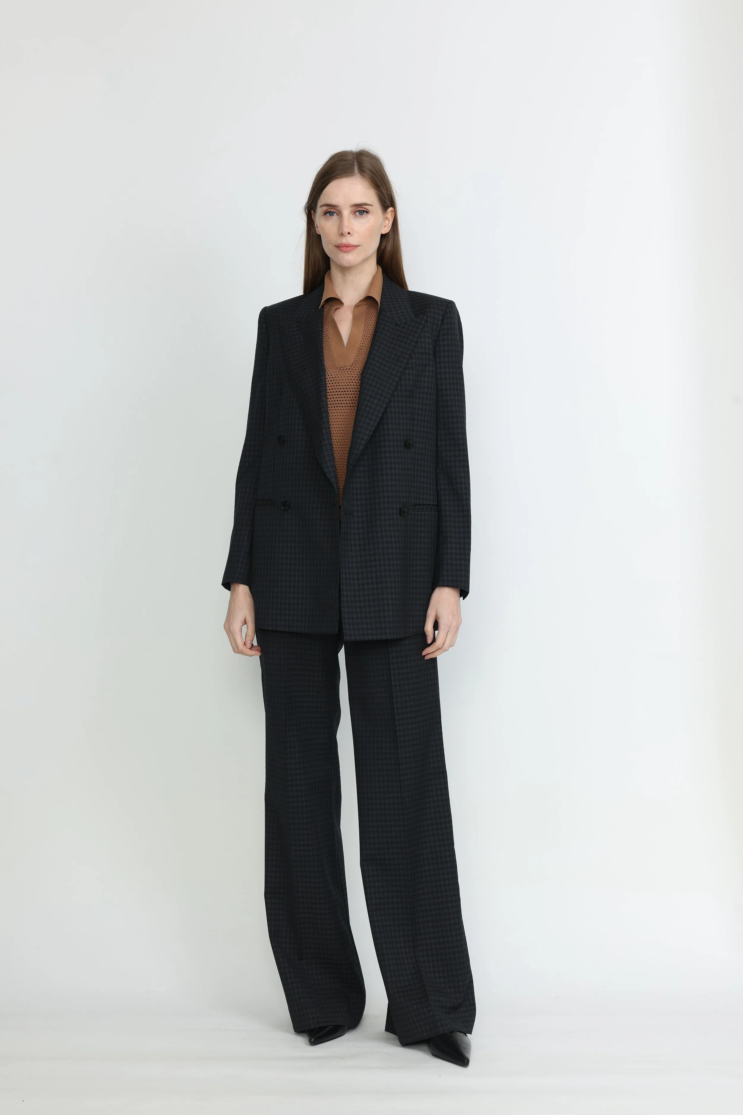 Amarante Jacket - Double breasted suit jacket in black check