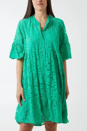 Angel Sleeve Tiered Lace Dress