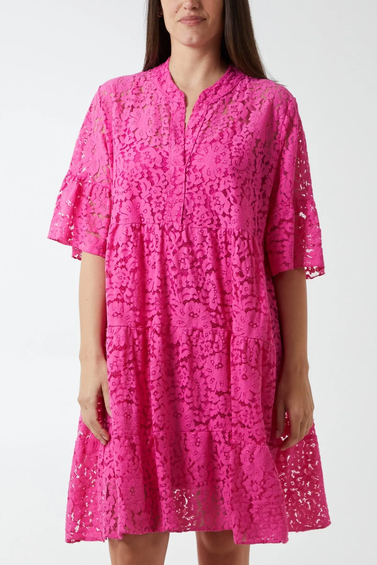 Angel Sleeve Tiered Lace Dress