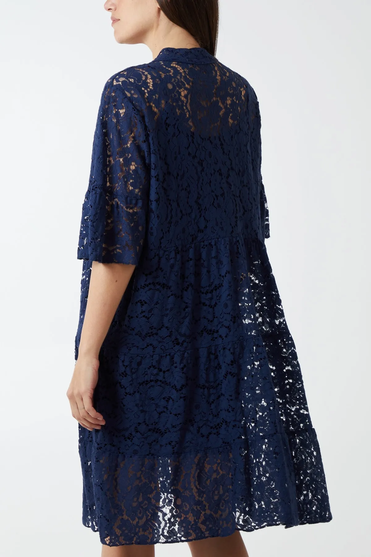 Angel Sleeve Tiered Lace Dress