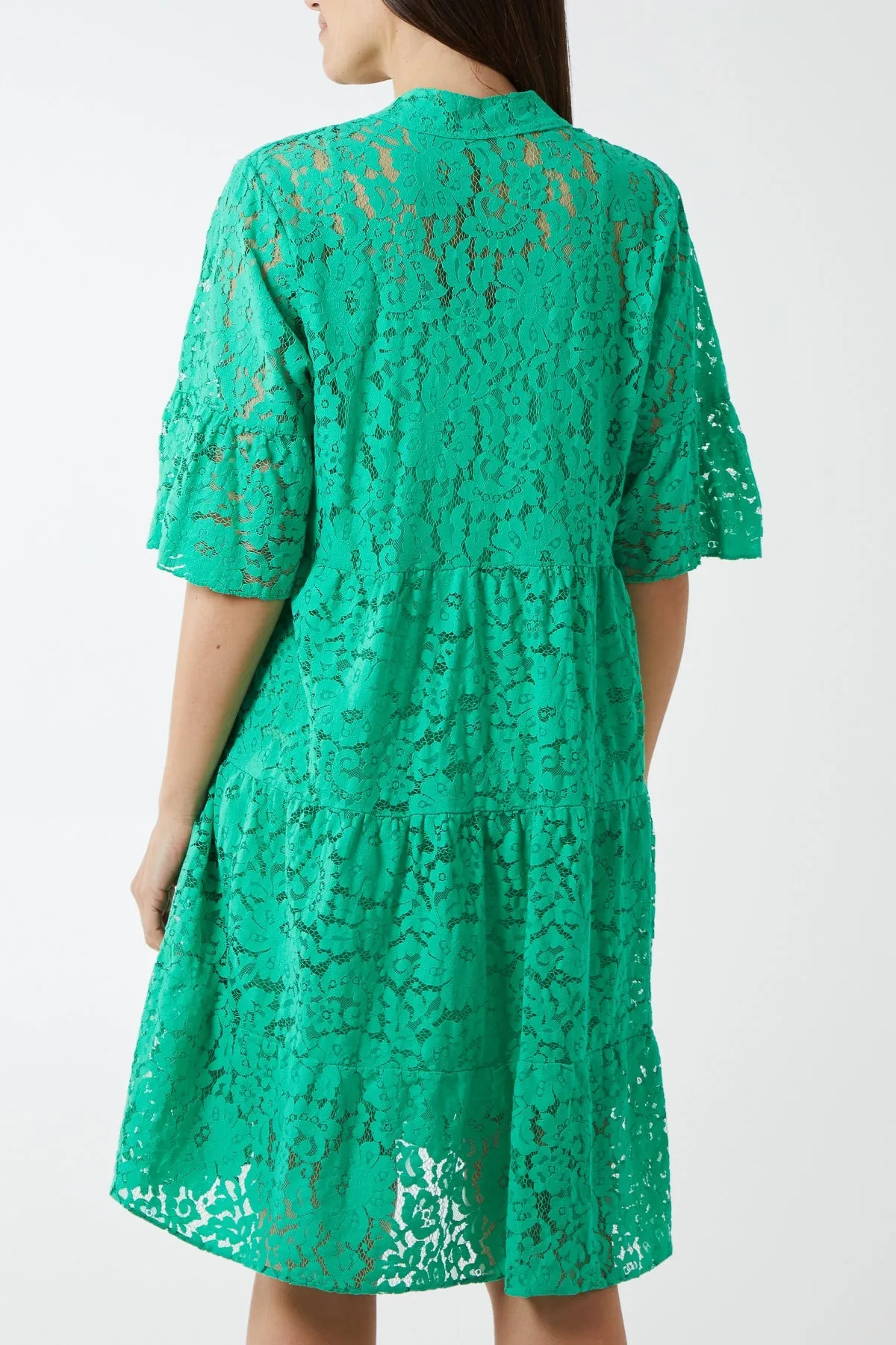 Angel Sleeve Tiered Lace Dress