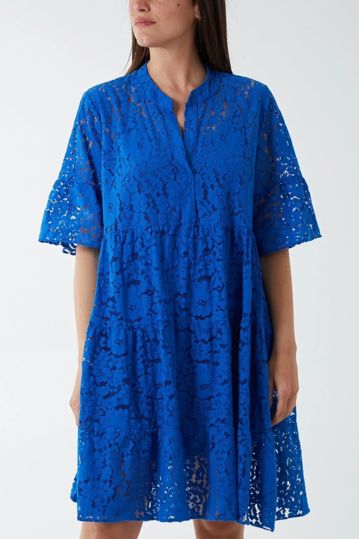 Angel Sleeve Tiered Lace Dress