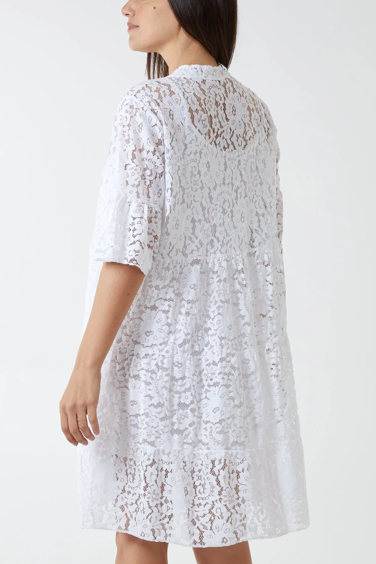 Angel Sleeve Tiered Lace Dress