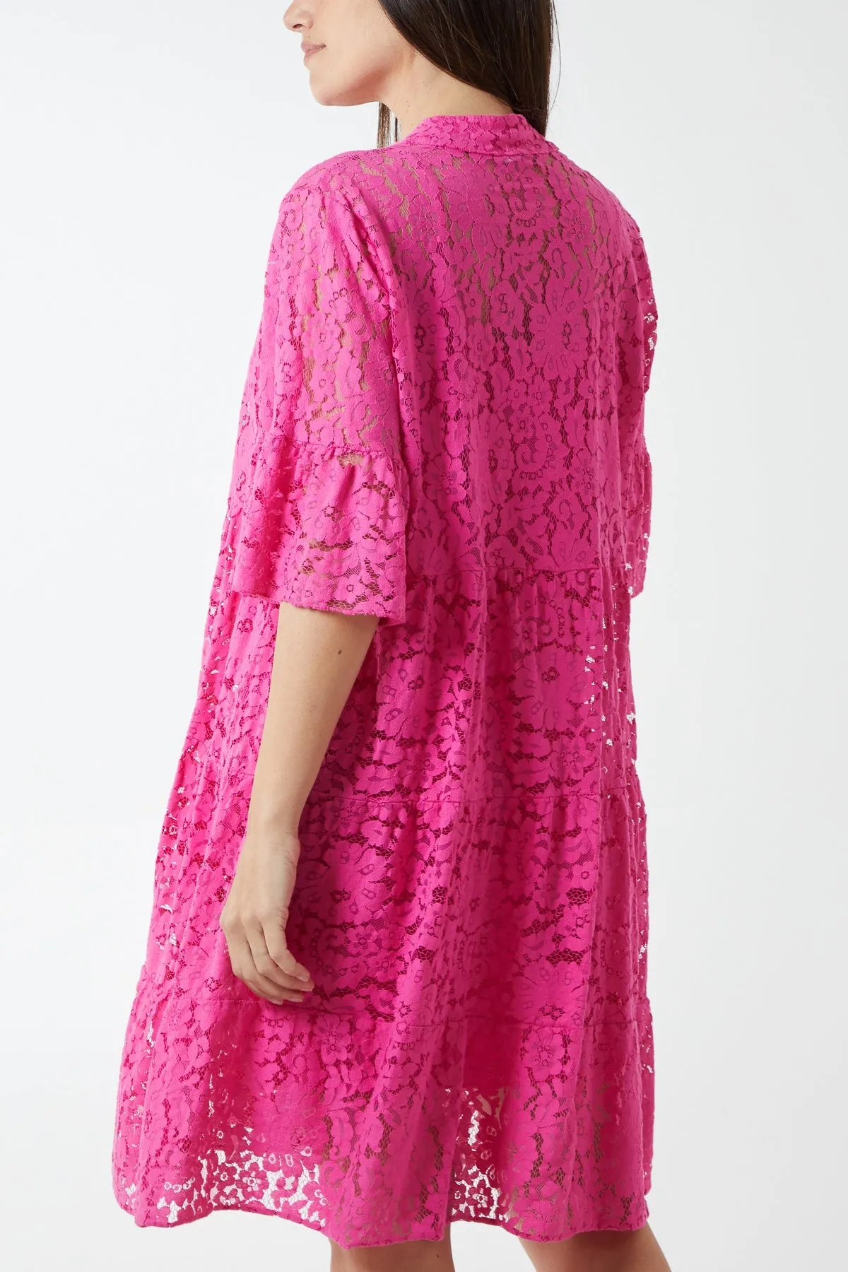 Angel Sleeve Tiered Lace Dress
