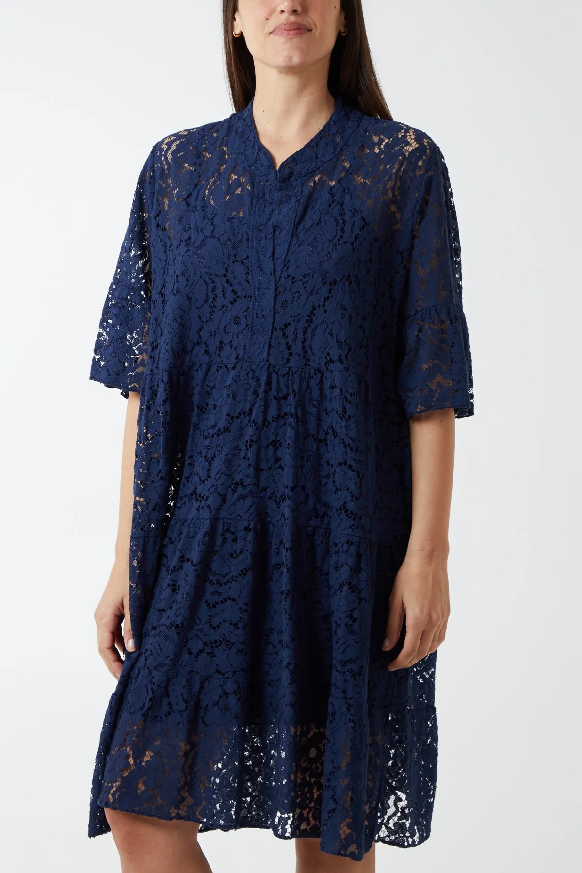 Angel Sleeve Tiered Lace Dress