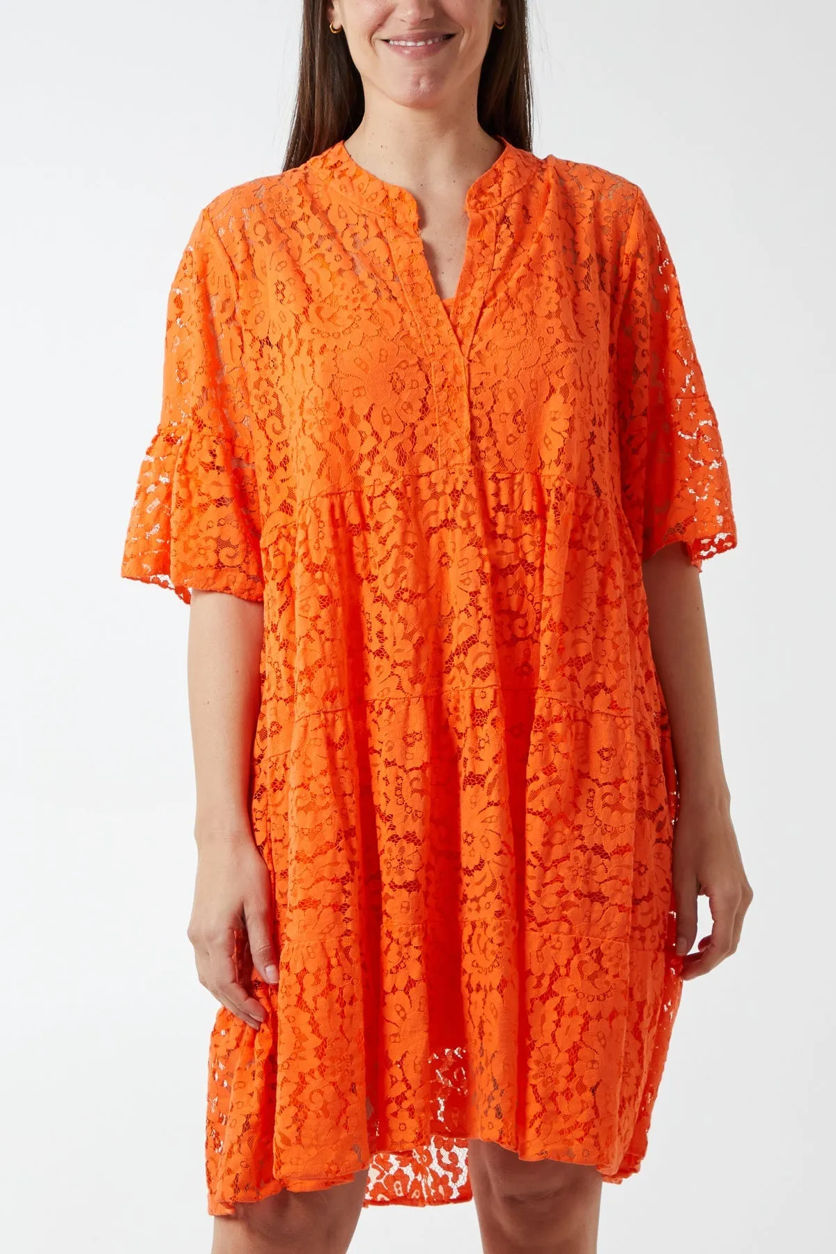 Angel Sleeve Tiered Lace Dress