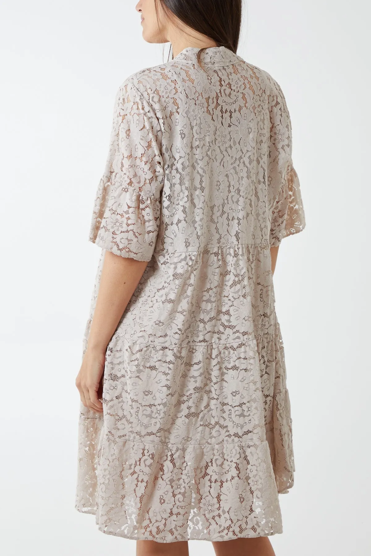 Angel Sleeve Tiered Lace Dress