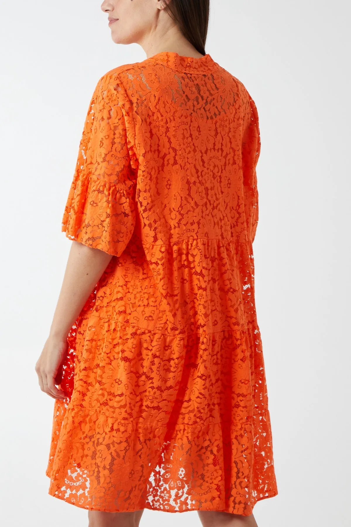 Angel Sleeve Tiered Lace Dress
