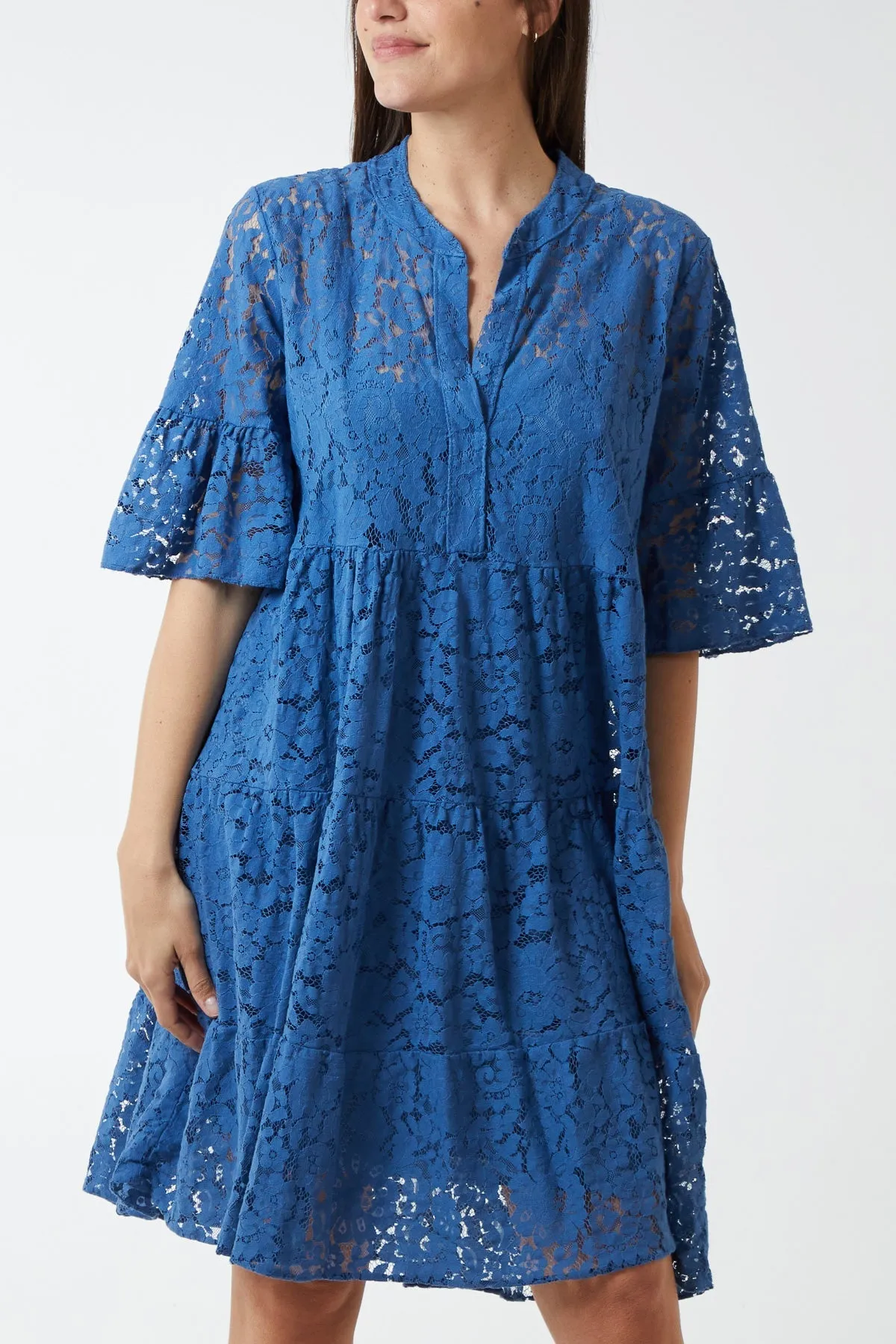 Angel Sleeve Tiered Lace Dress