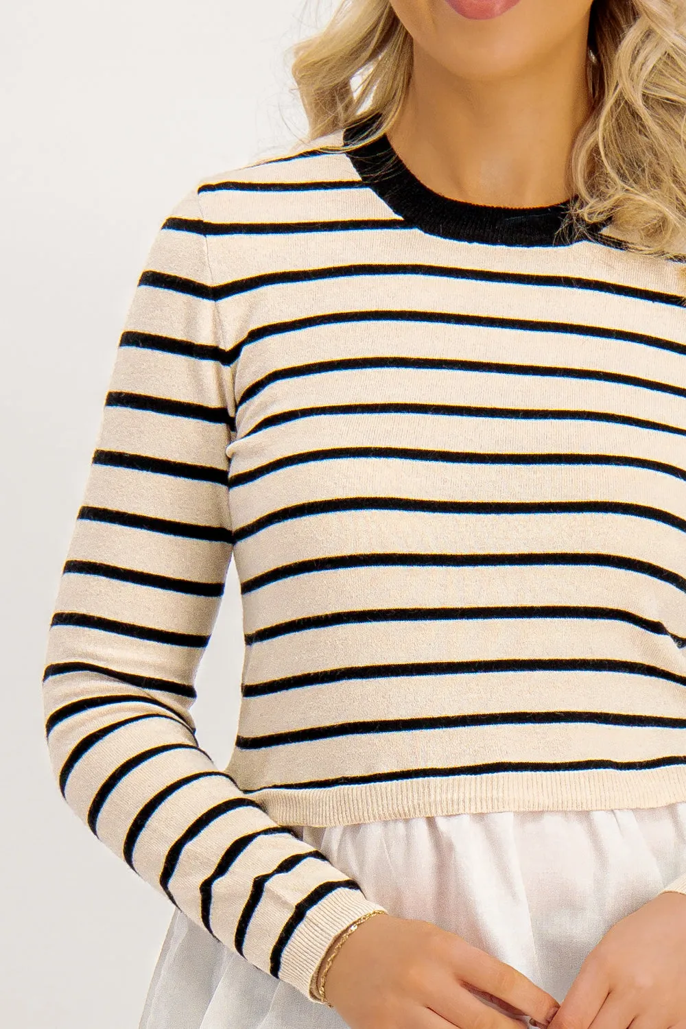 Angie Cloud Dancer Black Stripe Peplum Knit