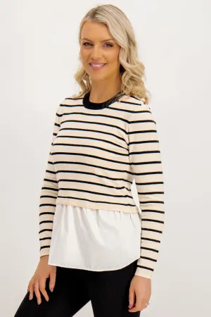 Angie Cloud Dancer Black Stripe Peplum Knit