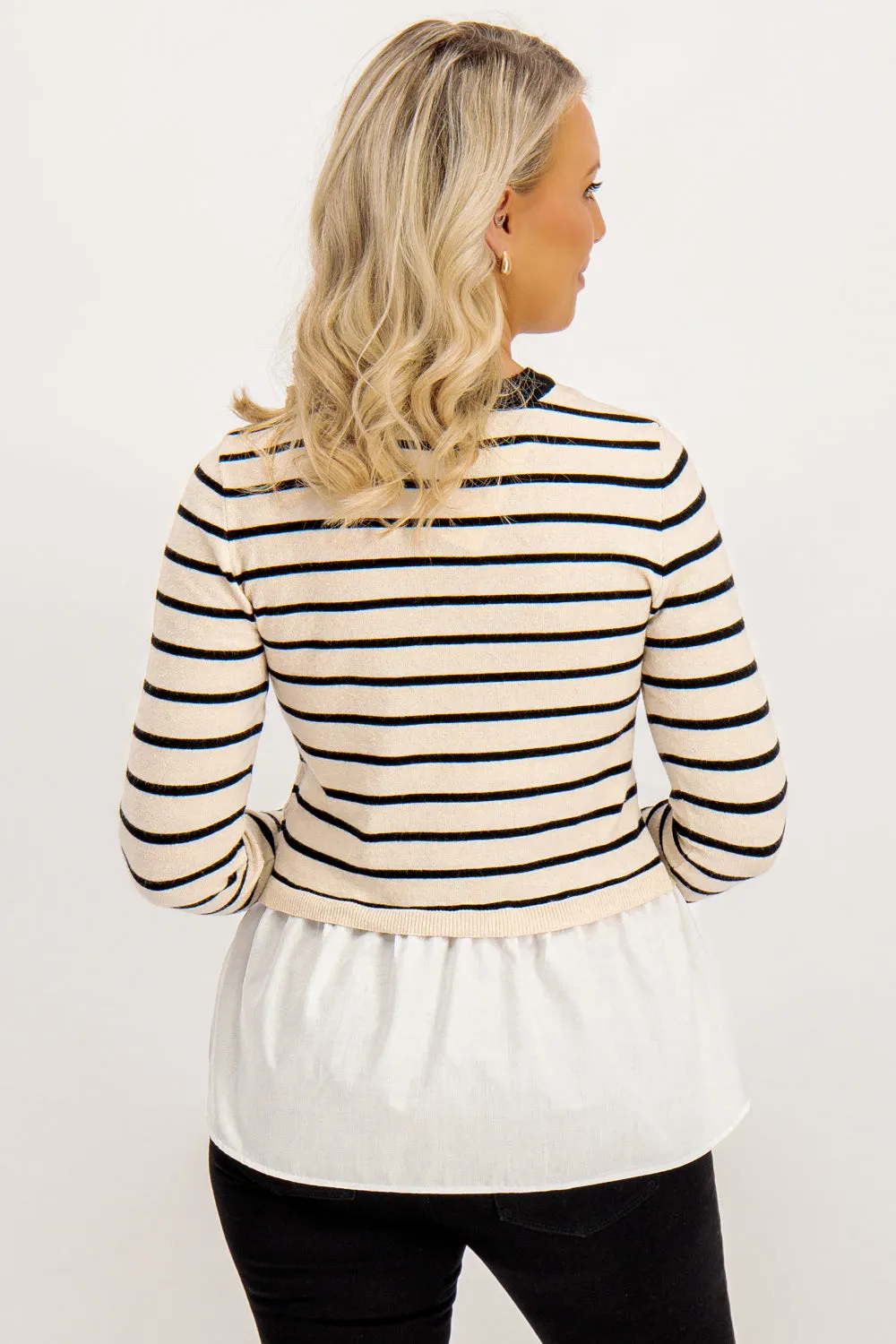 Angie Cloud Dancer Black Stripe Peplum Knit