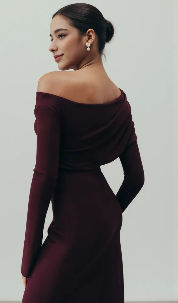 Aria Draped maxi Dress in burgundy