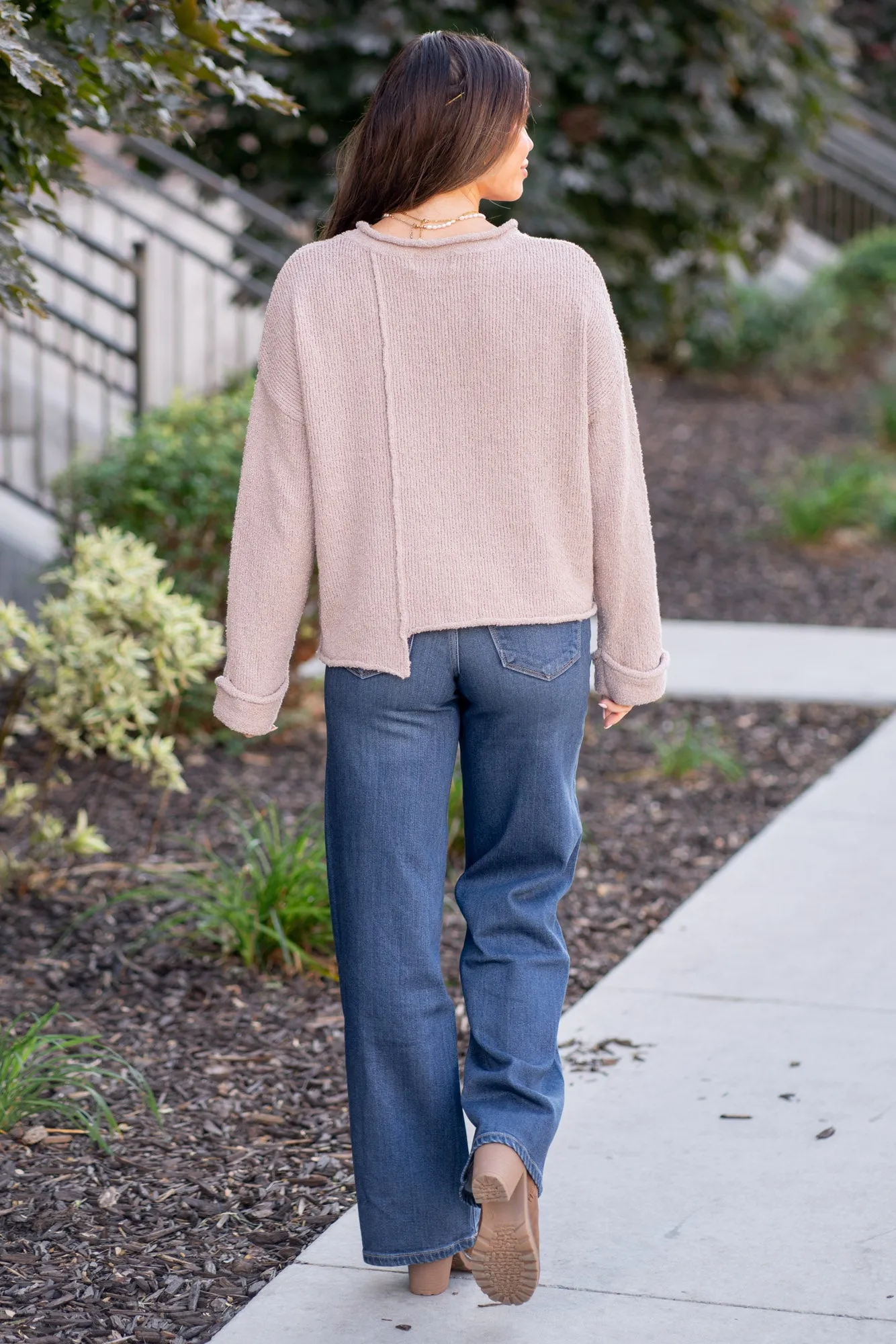 Asymmetric Hem Drop Shoulder Sweater