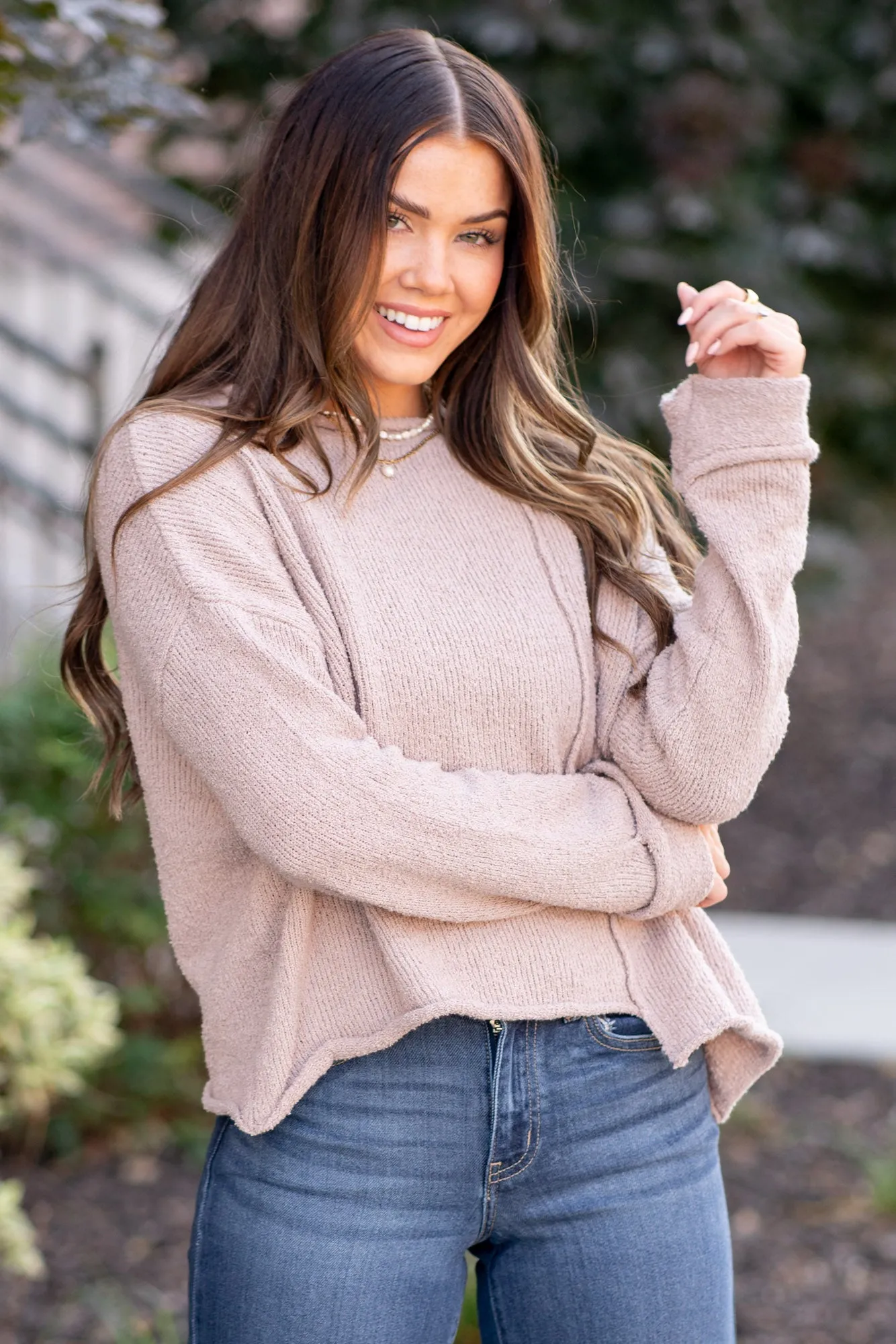 Asymmetric Hem Drop Shoulder Sweater