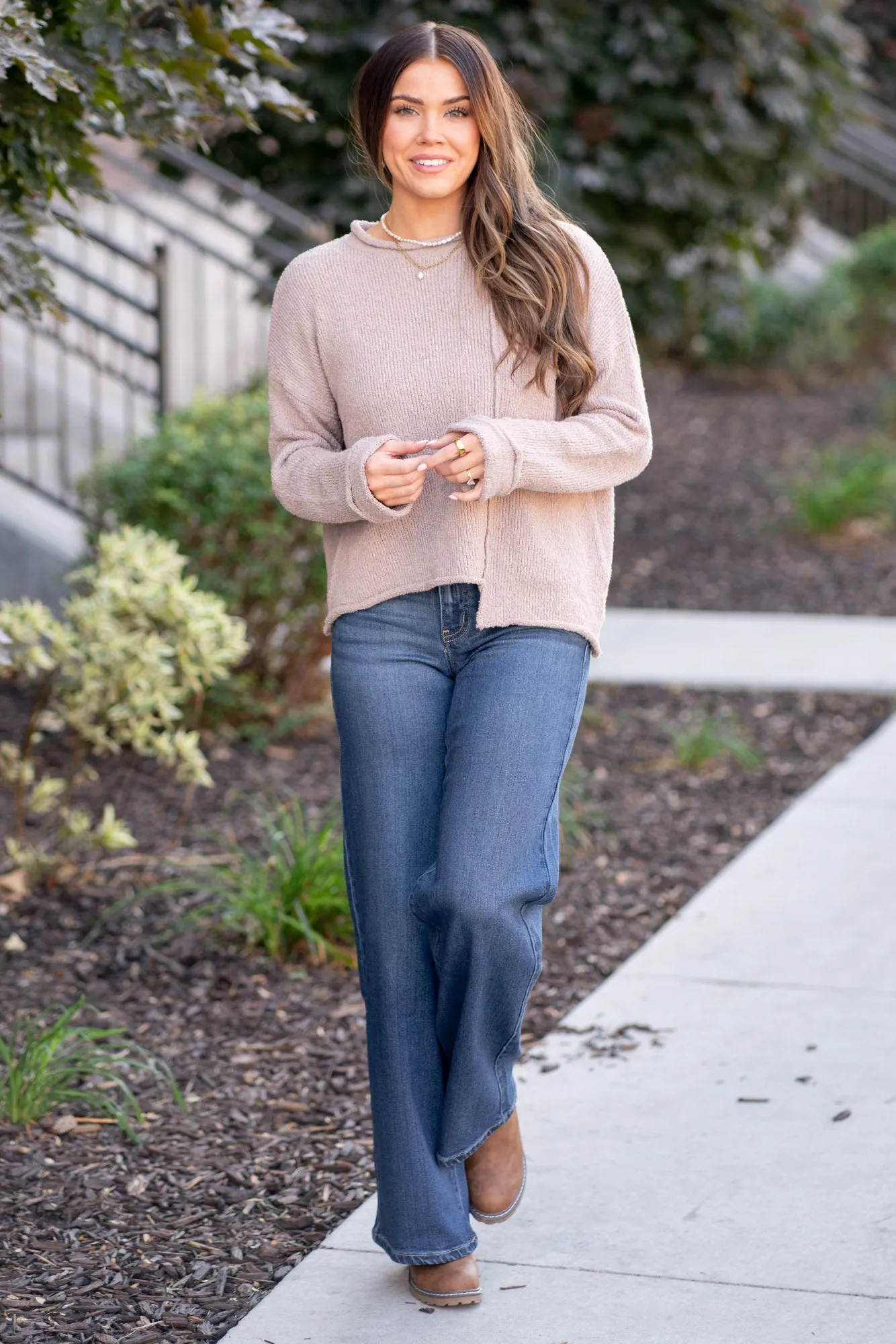 Asymmetric Hem Drop Shoulder Sweater