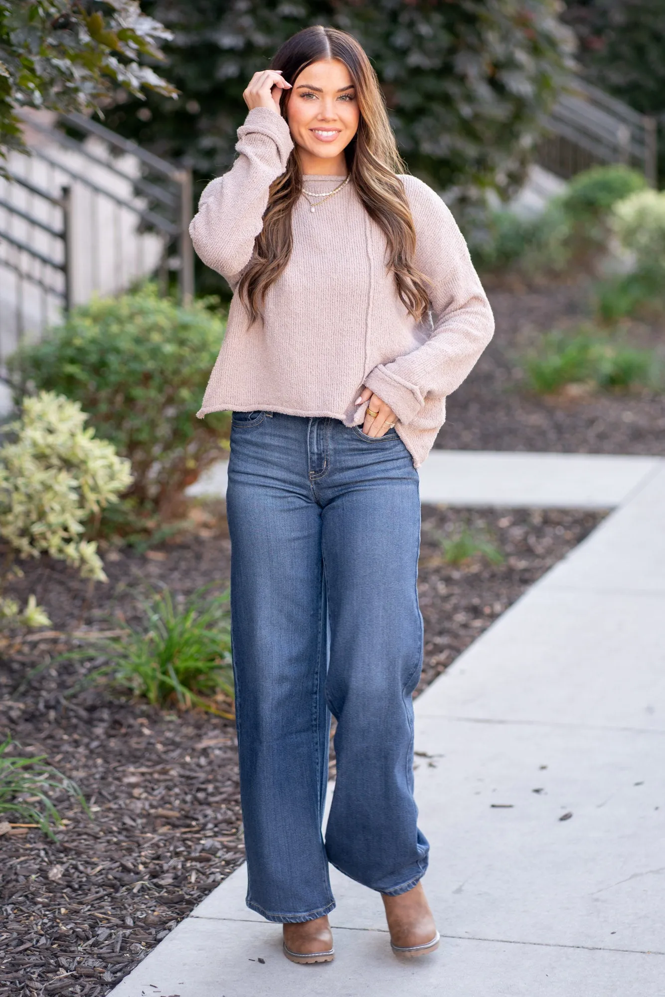 Asymmetric Hem Drop Shoulder Sweater