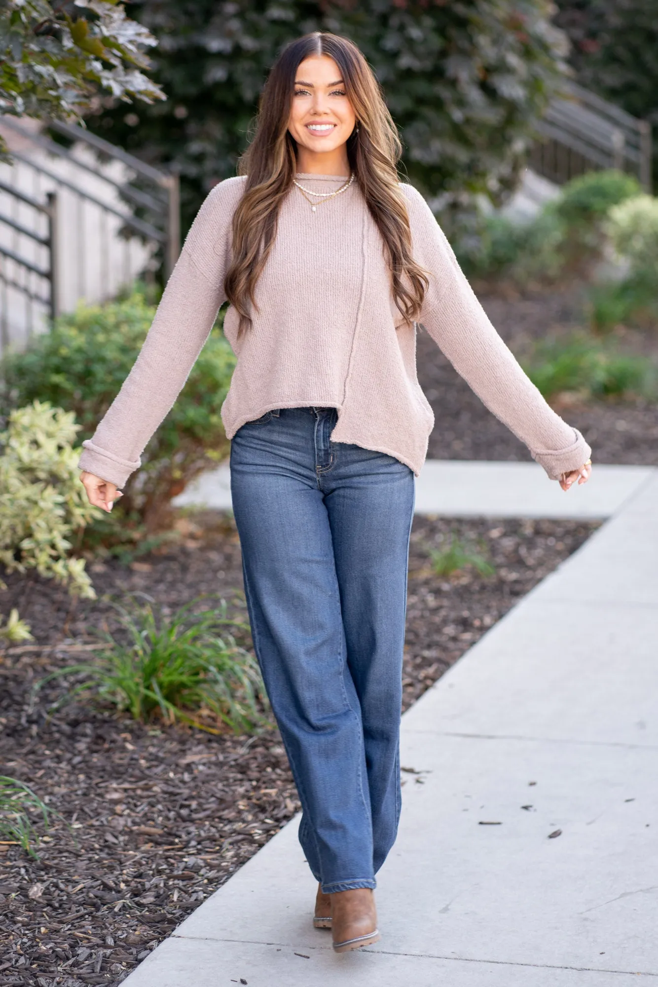 Asymmetric Hem Drop Shoulder Sweater