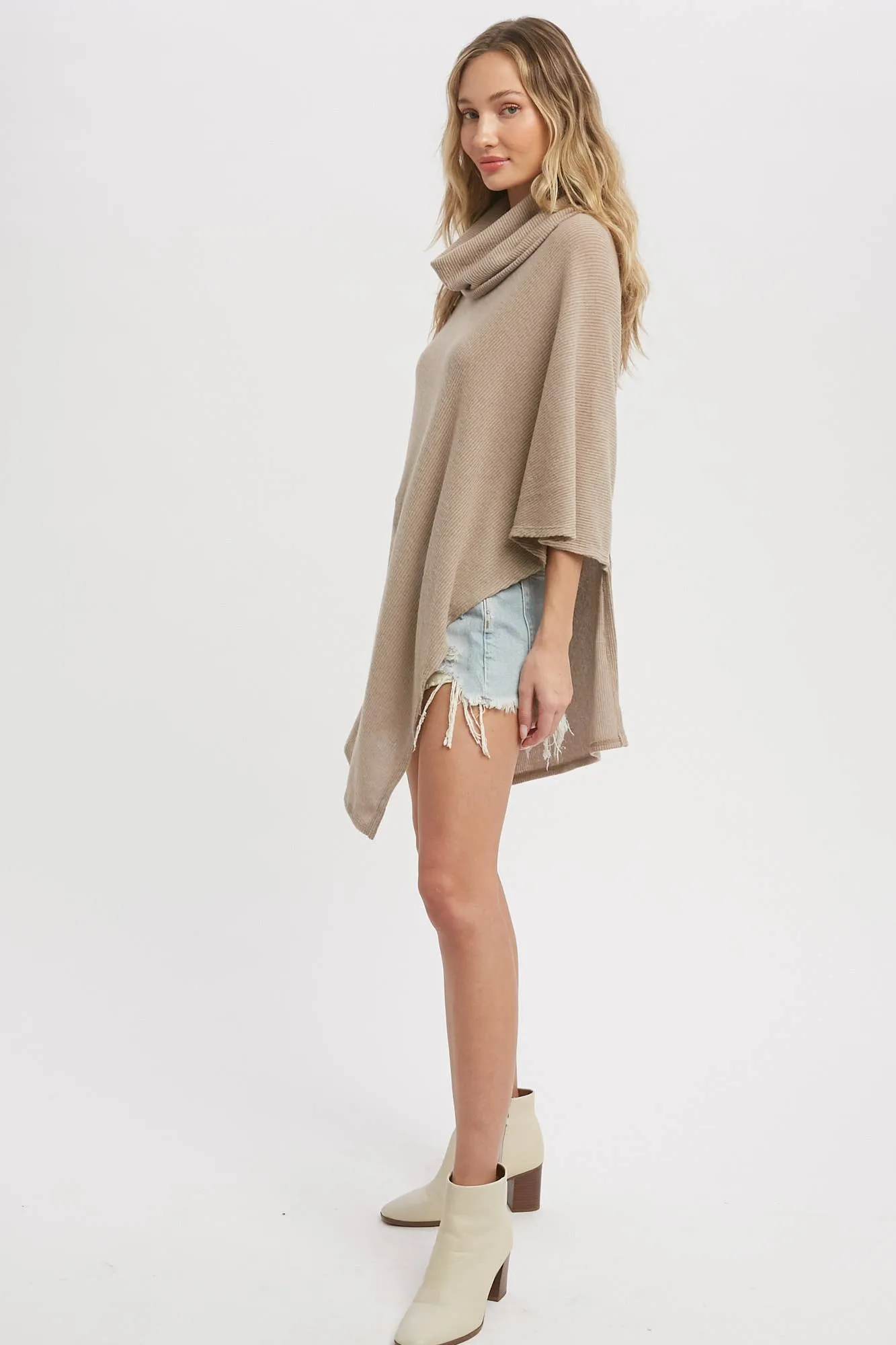 Asymmetrical Cowl Neck Poncho