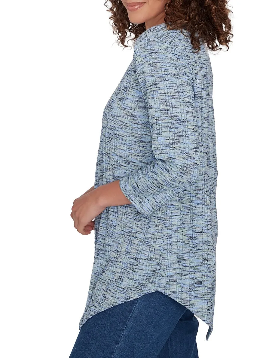 Asymmetrical Hem Yarn Dye Top - Blue Multi FINAL SALE