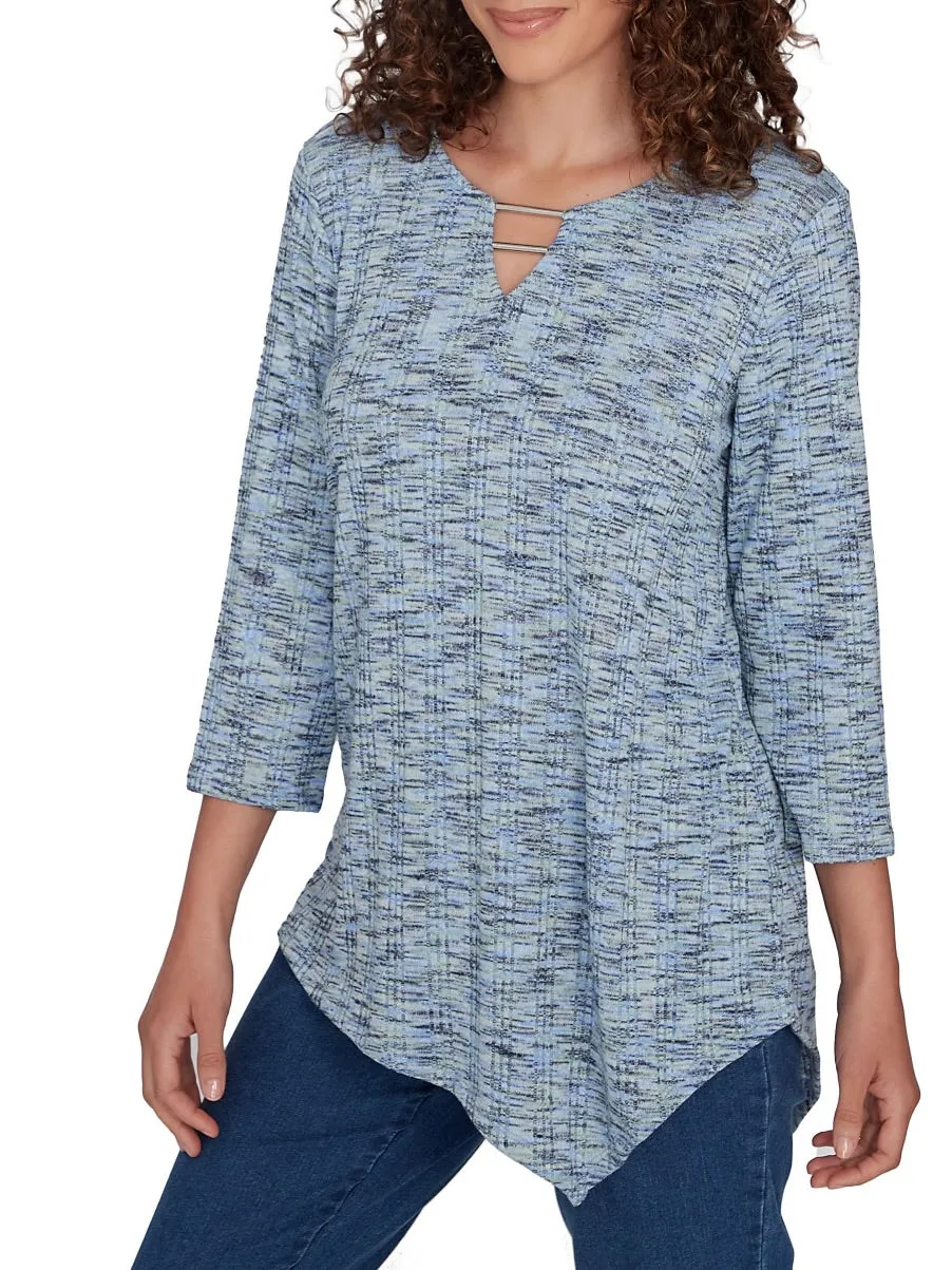 Asymmetrical Hem Yarn Dye Top - Blue Multi FINAL SALE