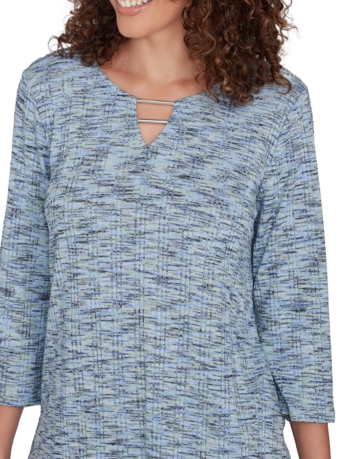 Asymmetrical Hem Yarn Dye Top - Blue Multi FINAL SALE