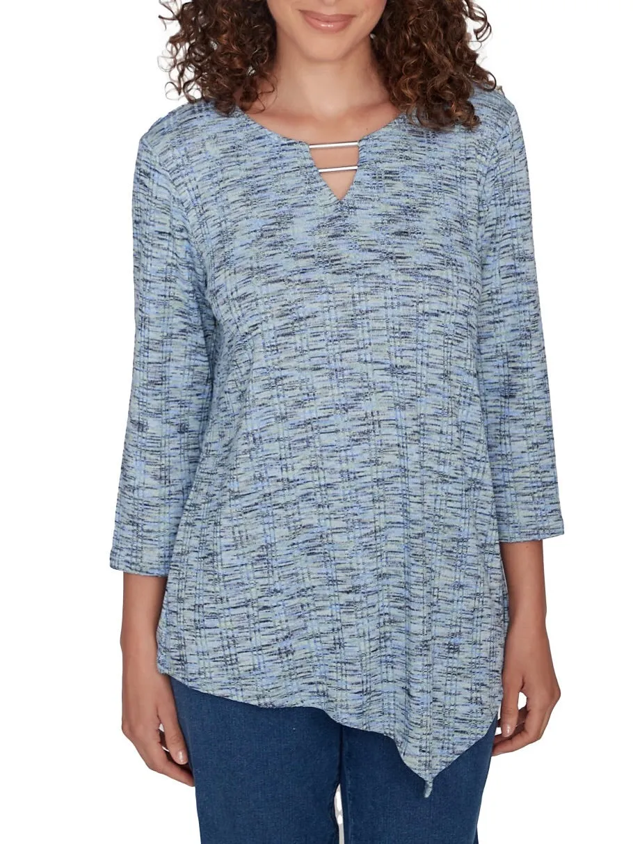 Asymmetrical Hem Yarn Dye Top - Blue Multi FINAL SALE