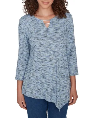 Asymmetrical Hem Yarn Dye Top - Blue Multi FINAL SALE