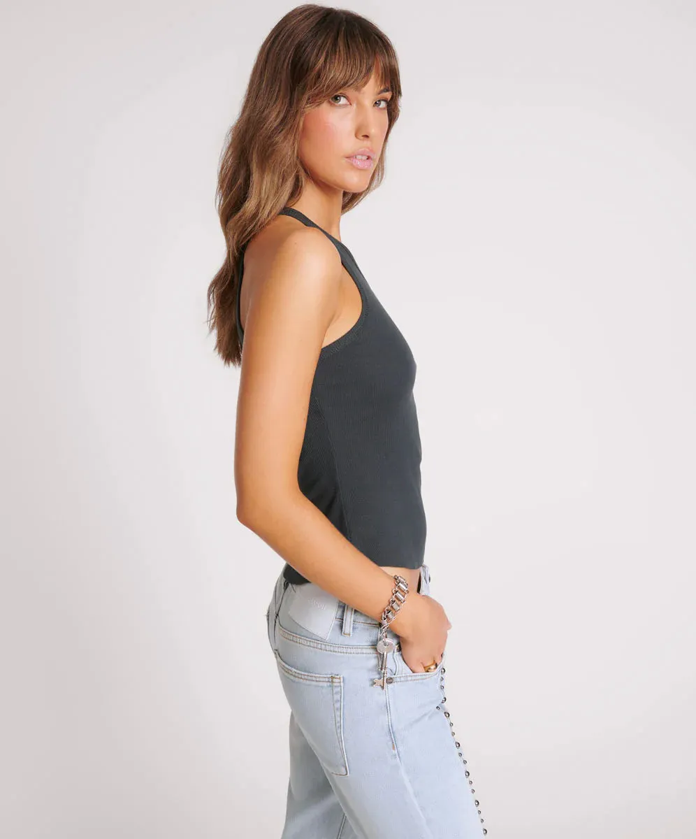 Asymmetrical Rib Tank Top Washed Black