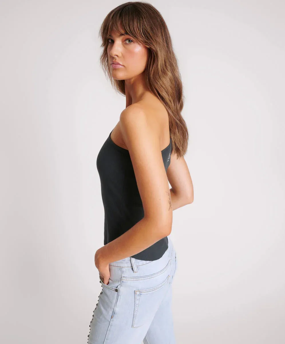 Asymmetrical Rib Tank Top Washed Black