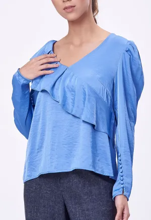 Asymmetrical Ruffle Puff Sleeve Blouse