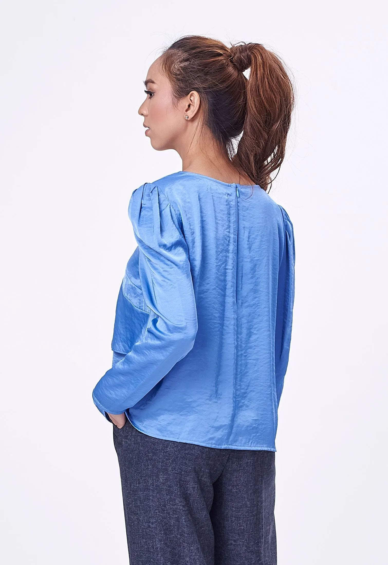 Asymmetrical Ruffle Puff Sleeve Blouse