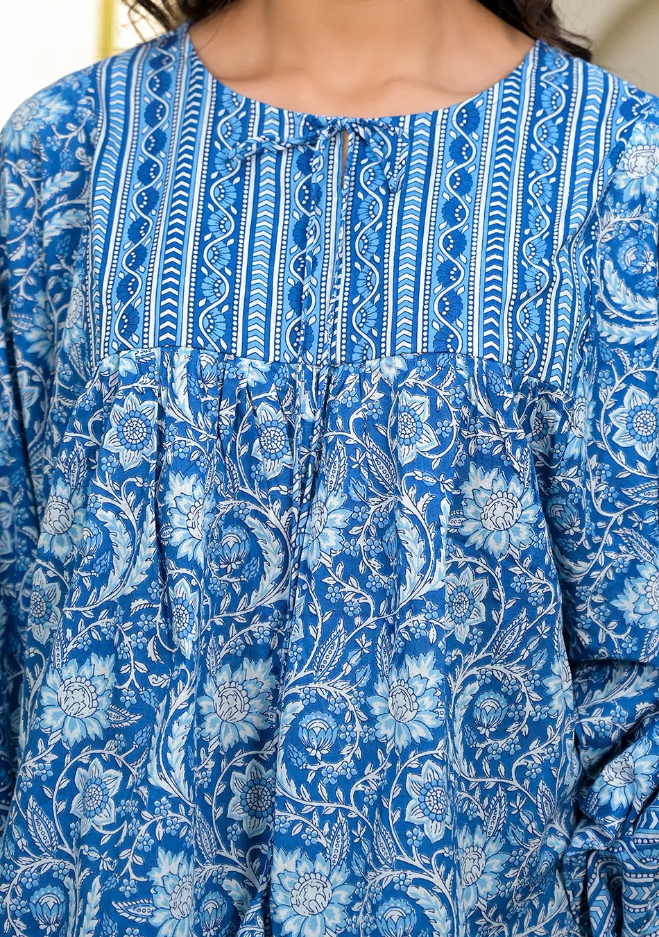 Azure Floral Cotton Peplum Top