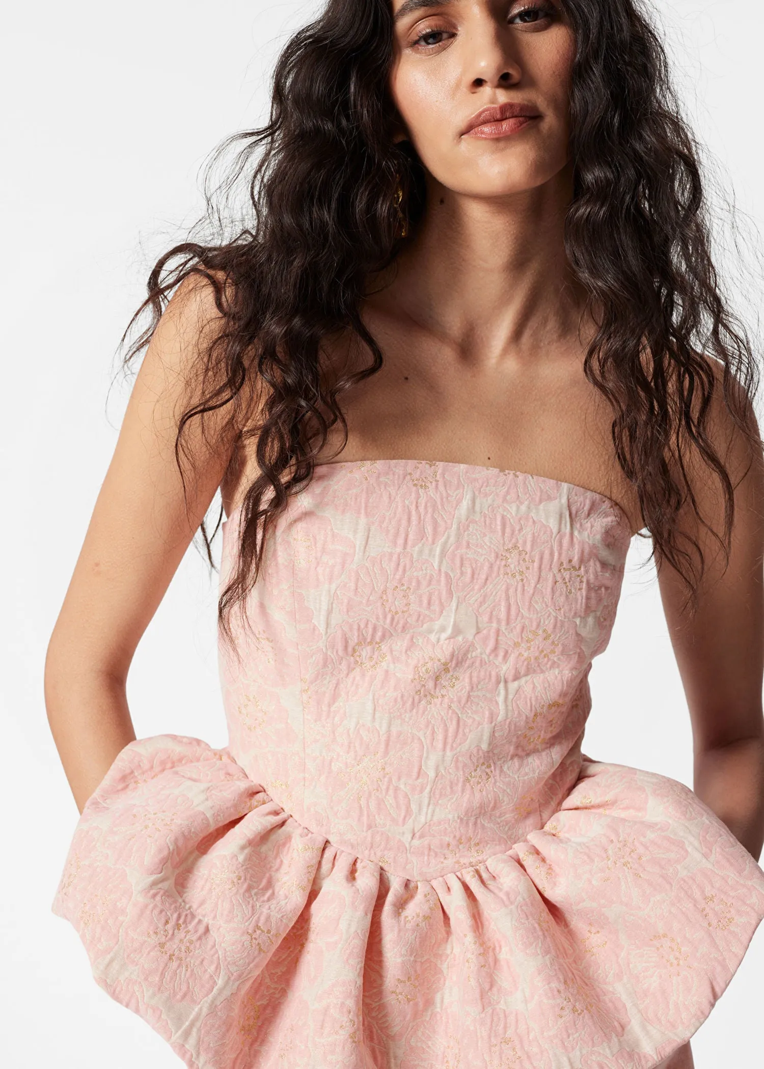 Bandeau Peplum Jacquard Top