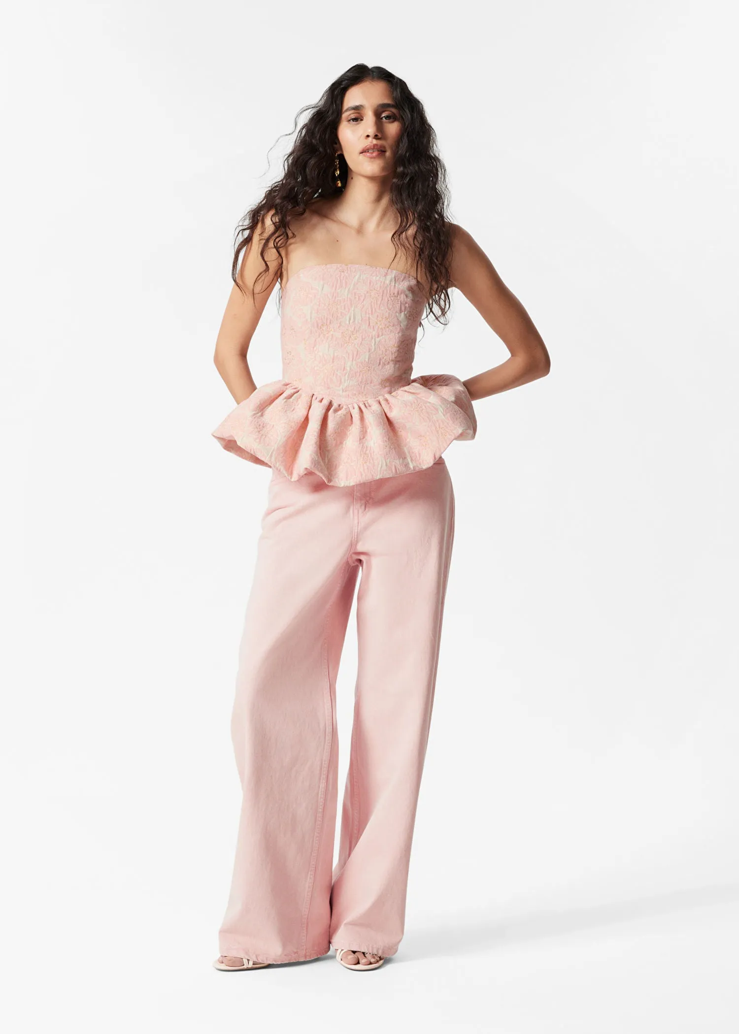 Bandeau Peplum Jacquard Top