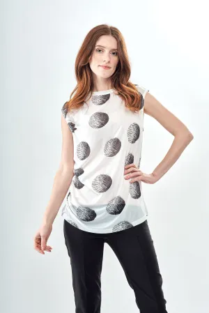 BCT2657A Sketch Dot Asymmetrical Shirring Sleeveless Top