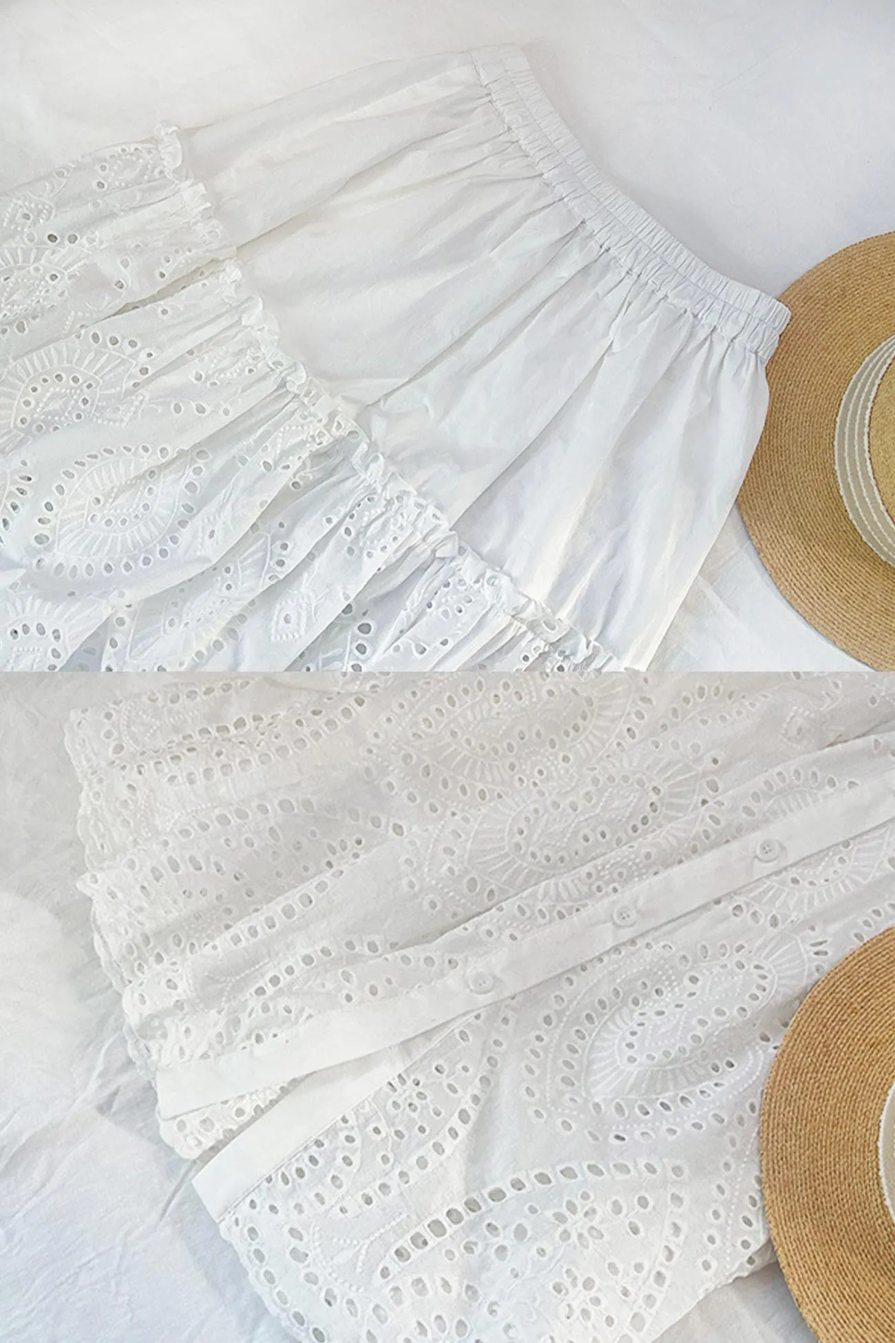 BerryBetty - White Embroidered Lace Pleated Skirt